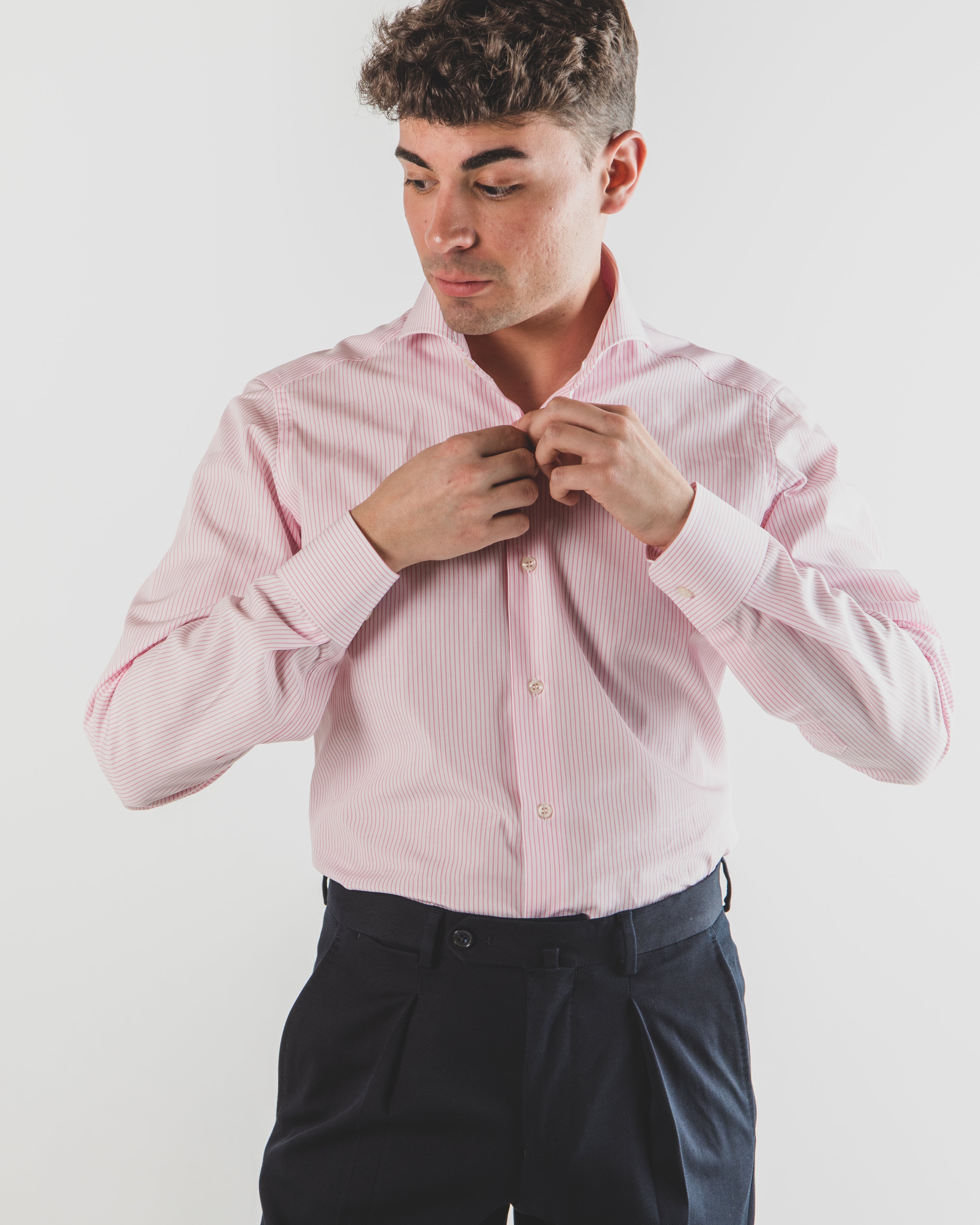 Light Blue Striped Shirt with Cut-Out Collar