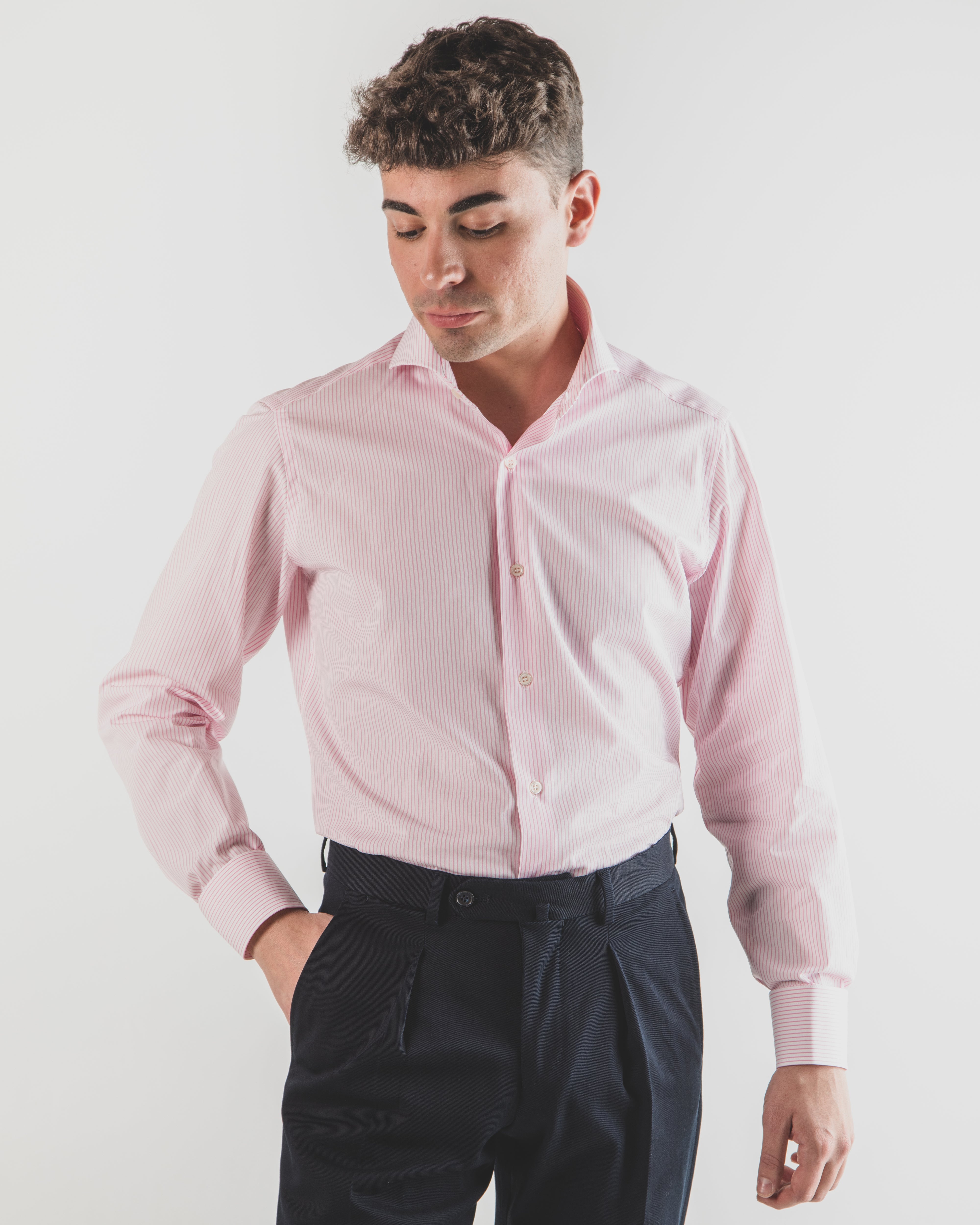 Light Blue Striped Shirt with Cut-Out Collar