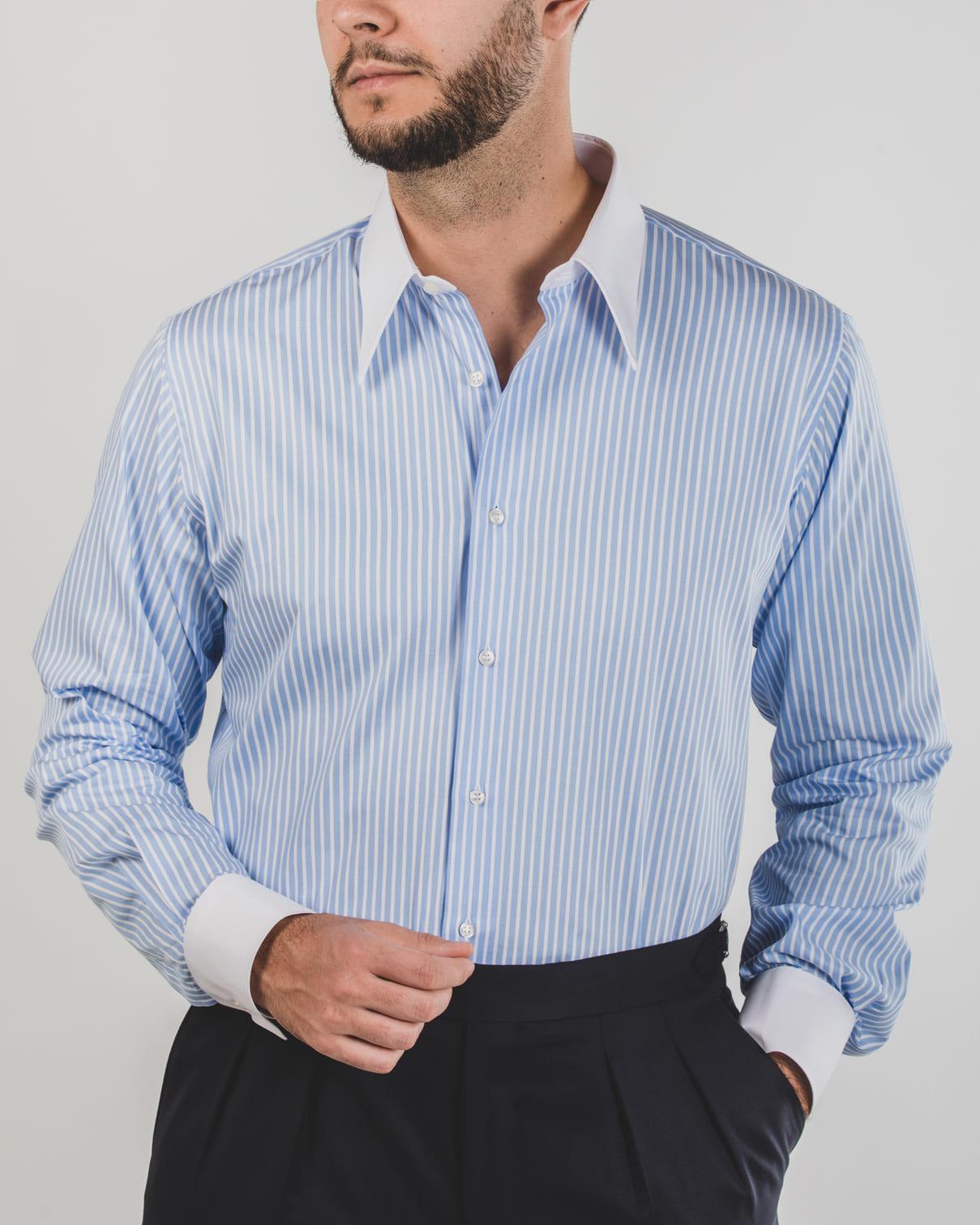Blue/white striped shirt with LONDON collar
