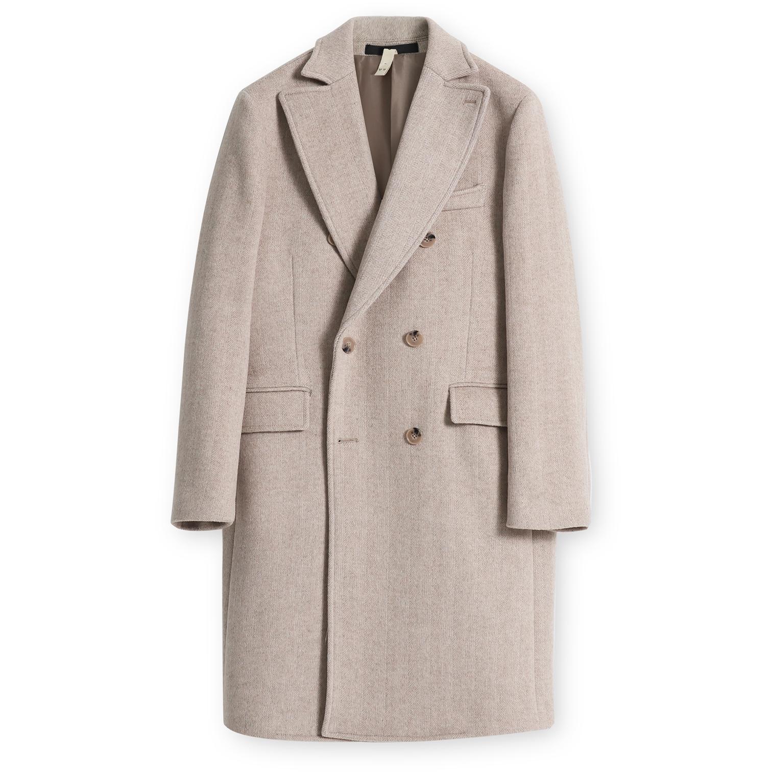 Raw herringbone double-breasted coat
