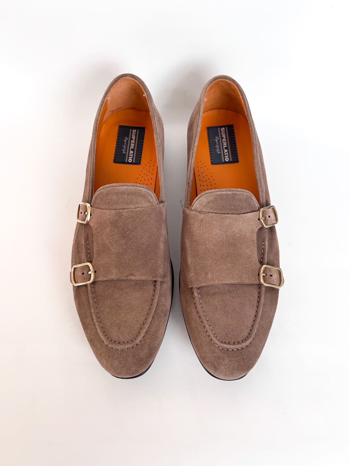 Taupe Suede Double Buckle Moccasin