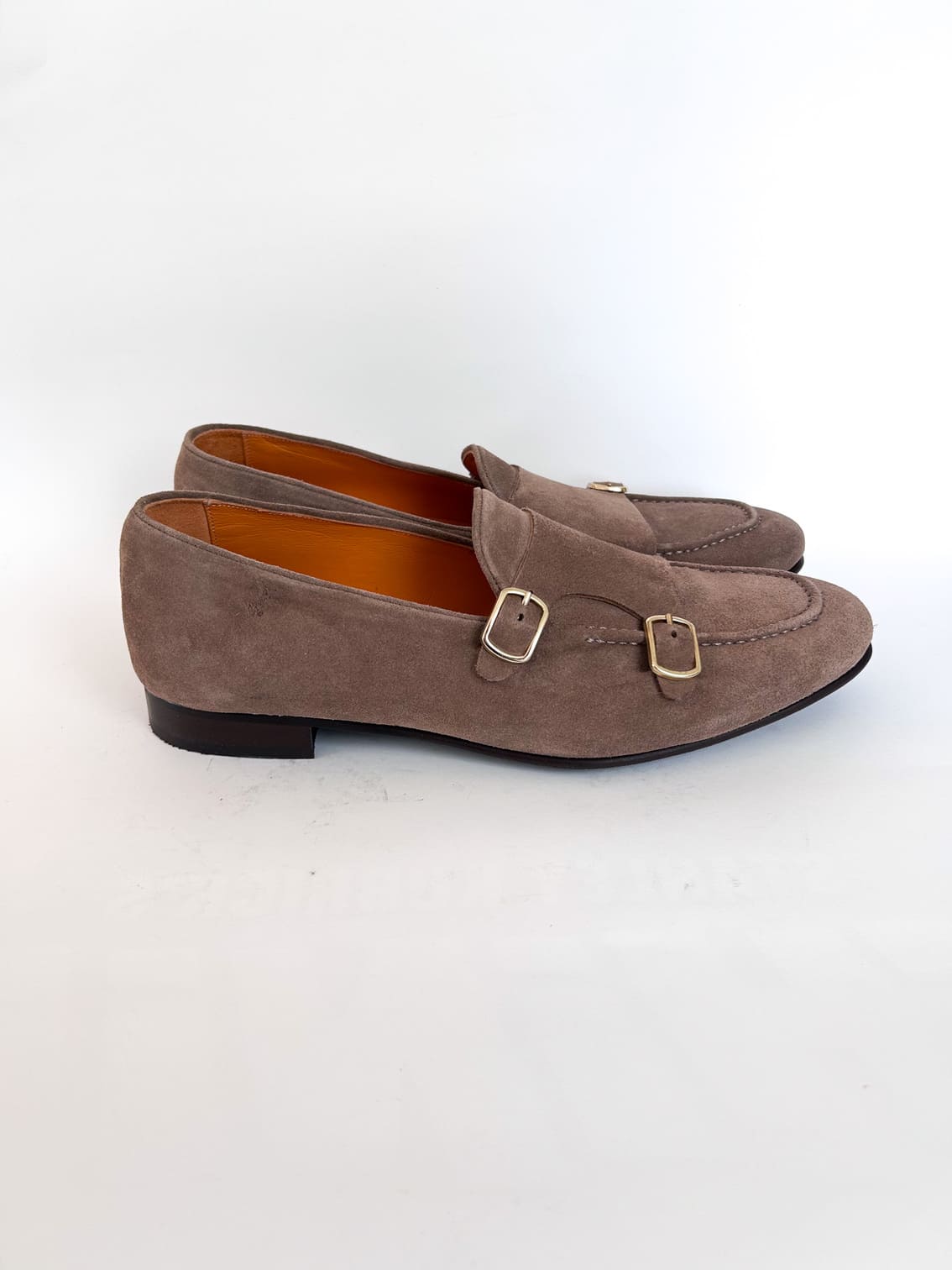 Taupe Suede Double Buckle Moccasin