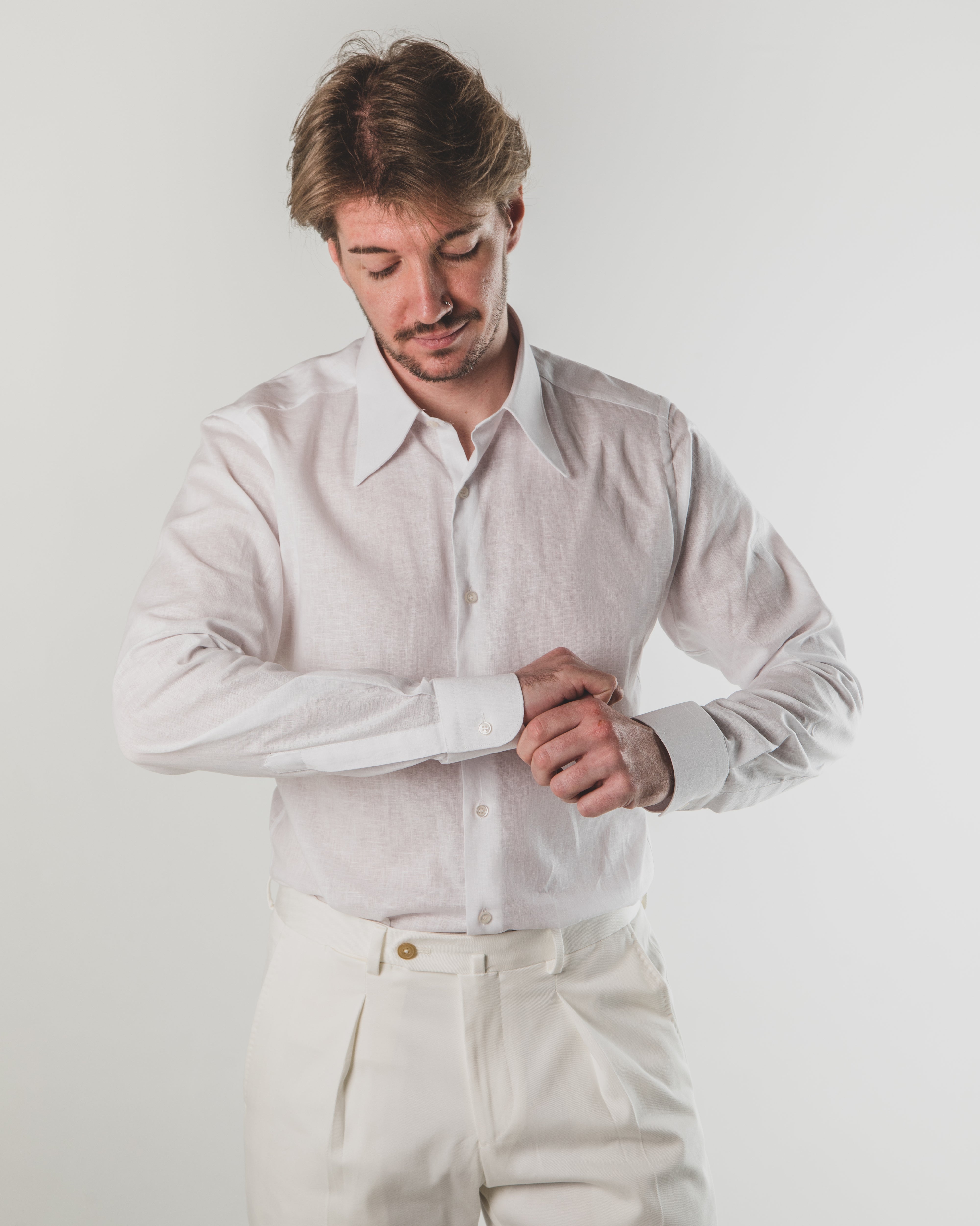 Camisa blanca lino/algodón cuello LONDON