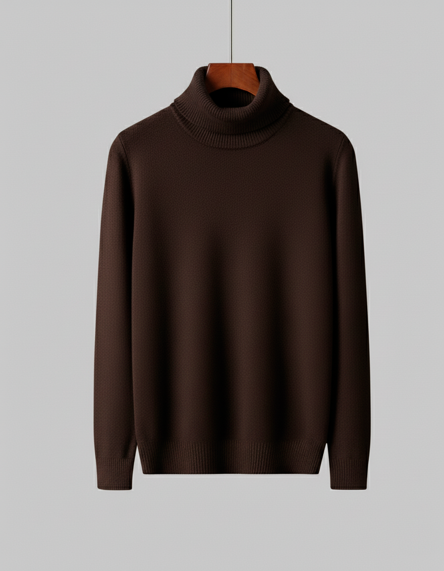 Jersey Marrón Punto Fino Cuello Alto