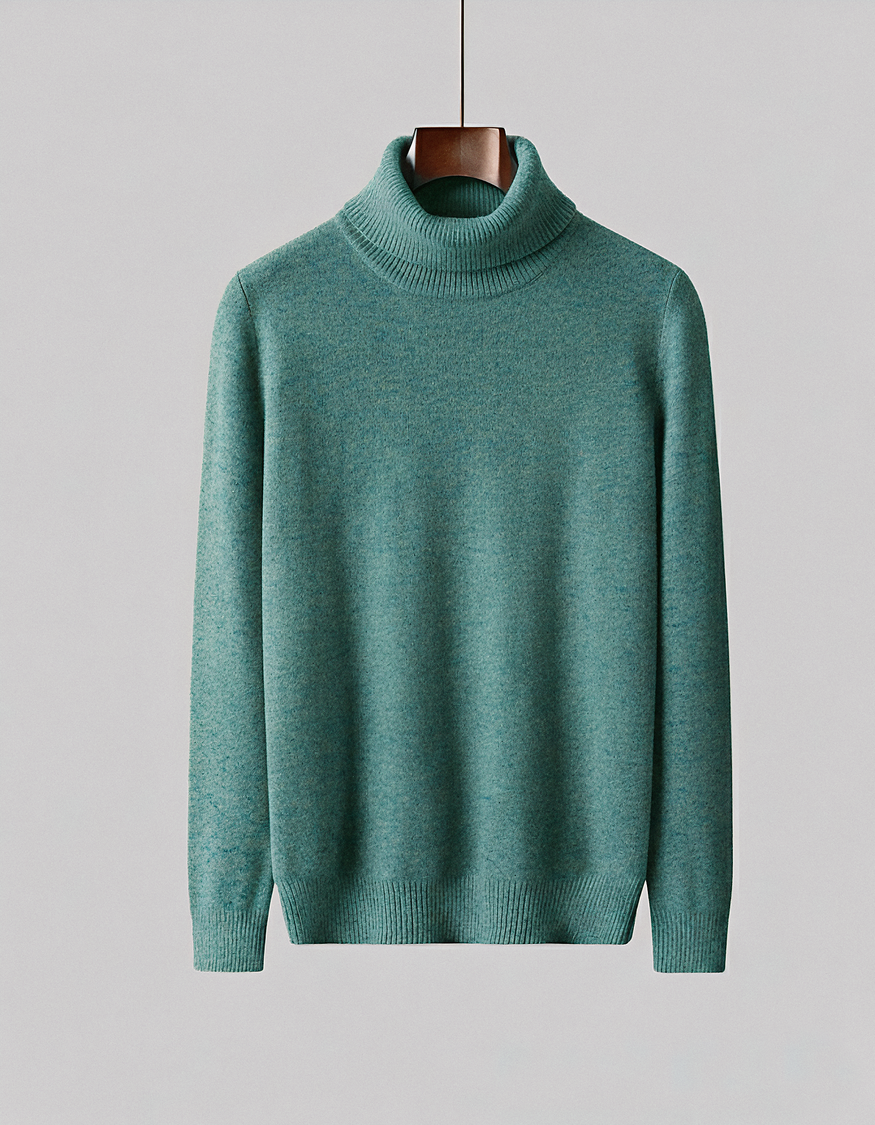 Jersey Verde lana Lambswool Cuello Alto
