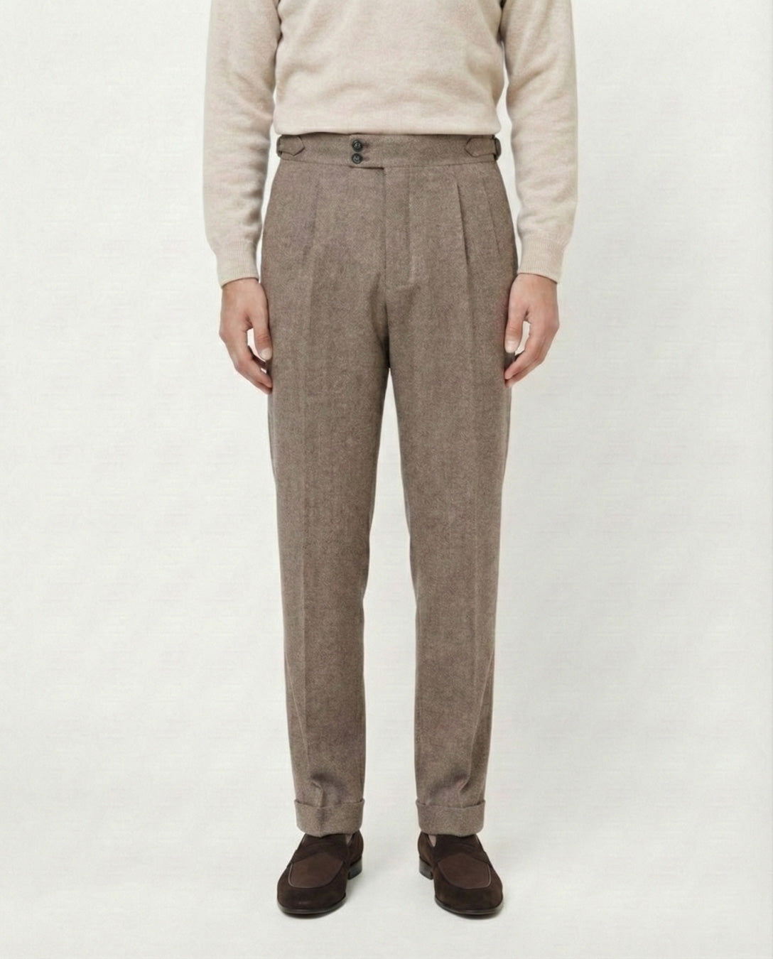 Pantalón Espiga Marrón Claro Pinzas 2 Botones