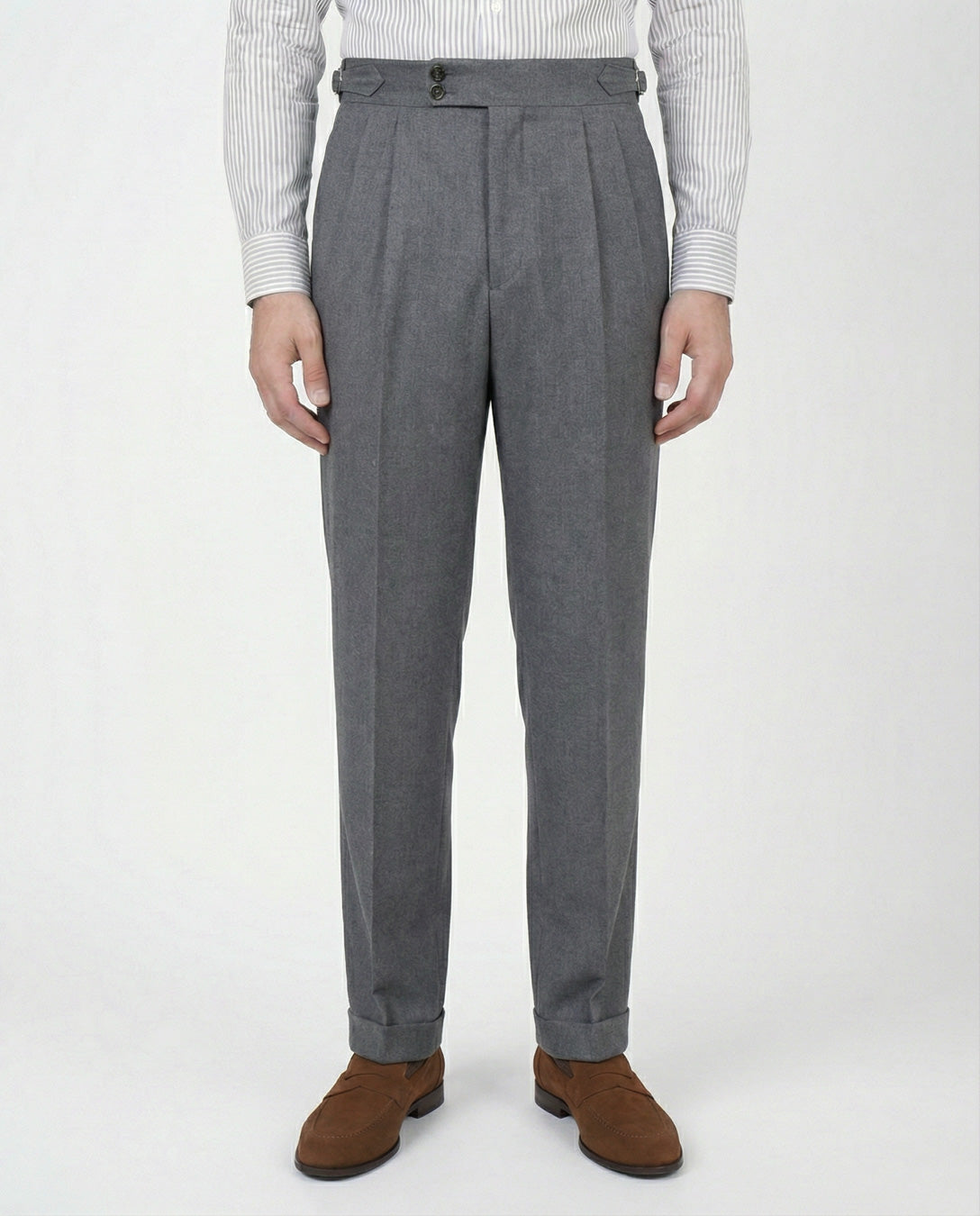 Pantalón de Franela Gris Pinzas 2 Botones