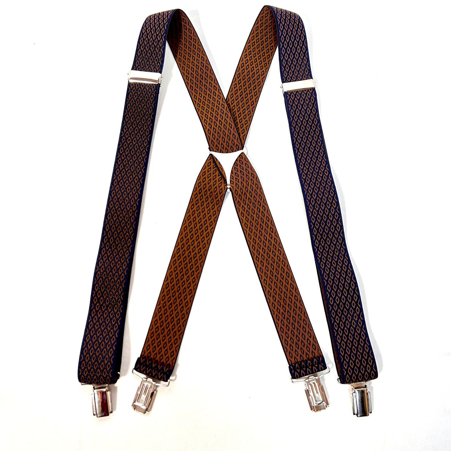 Blue Suspenders with Brown Print