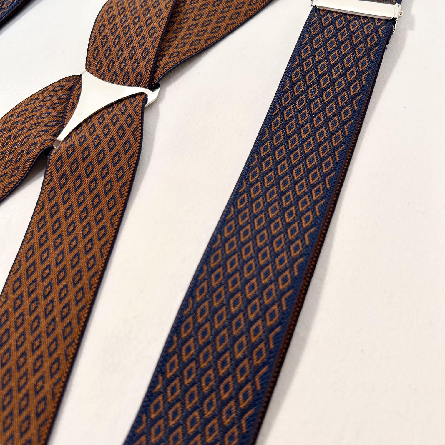 Blue Suspenders with Brown Print