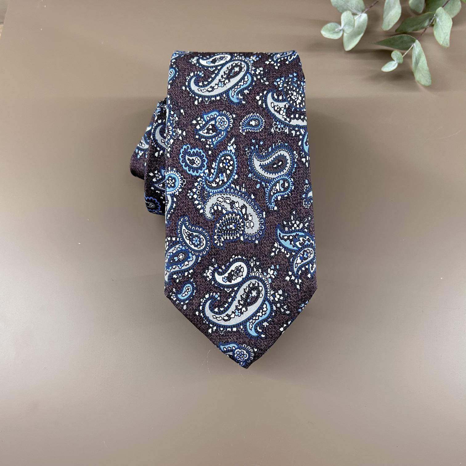 Brown paisley silk tie in blue/grey