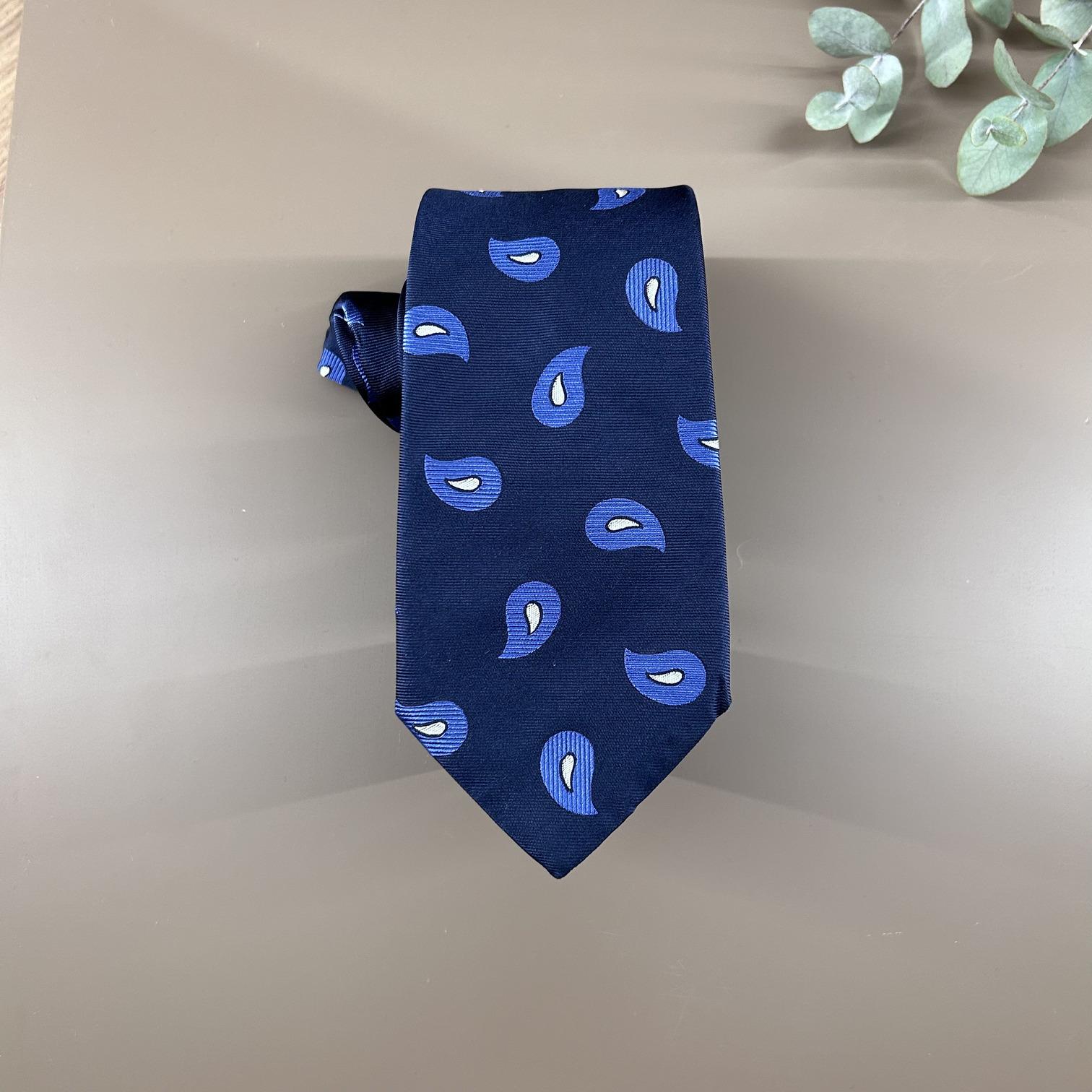Navy blue silk tie with indigo blue amoebas