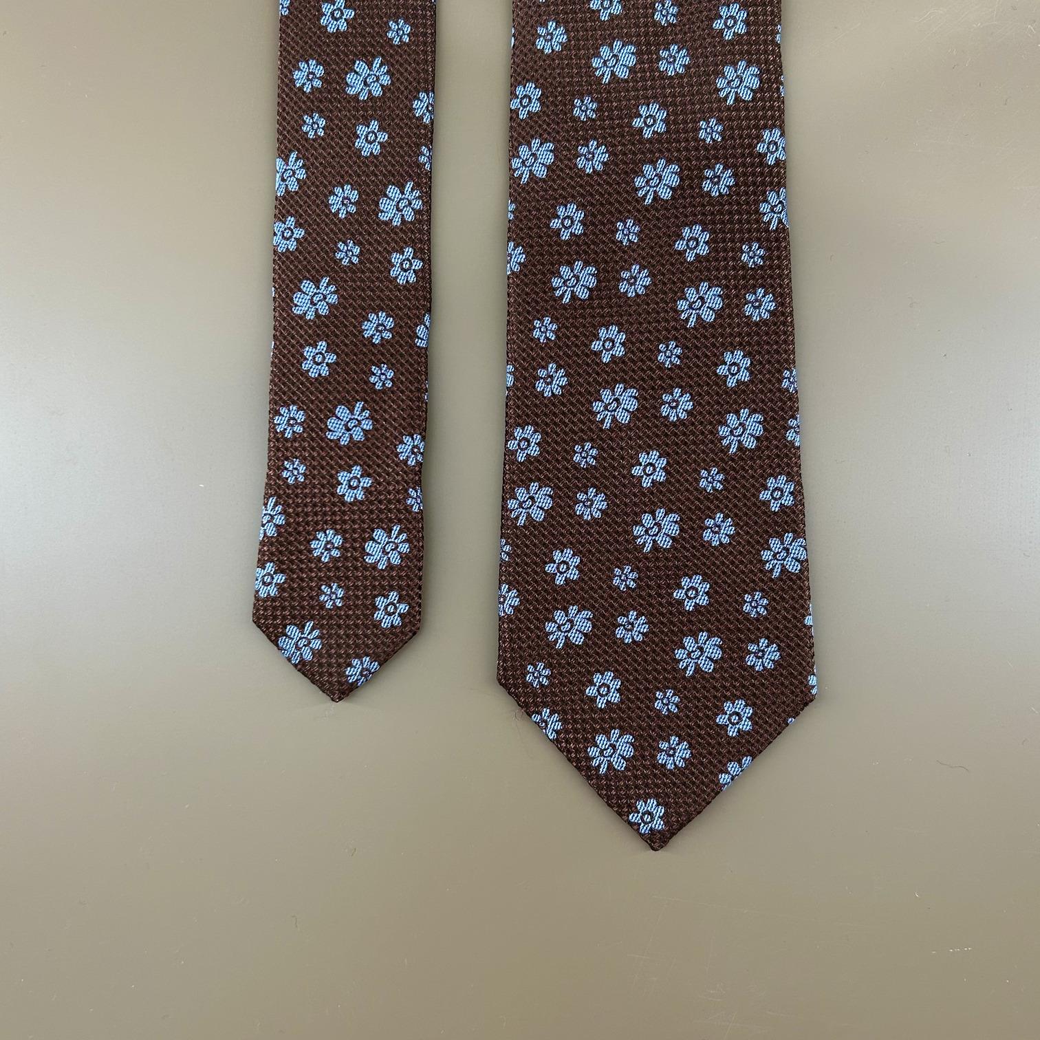 Chocolate brown tie with turquoise blue flowers