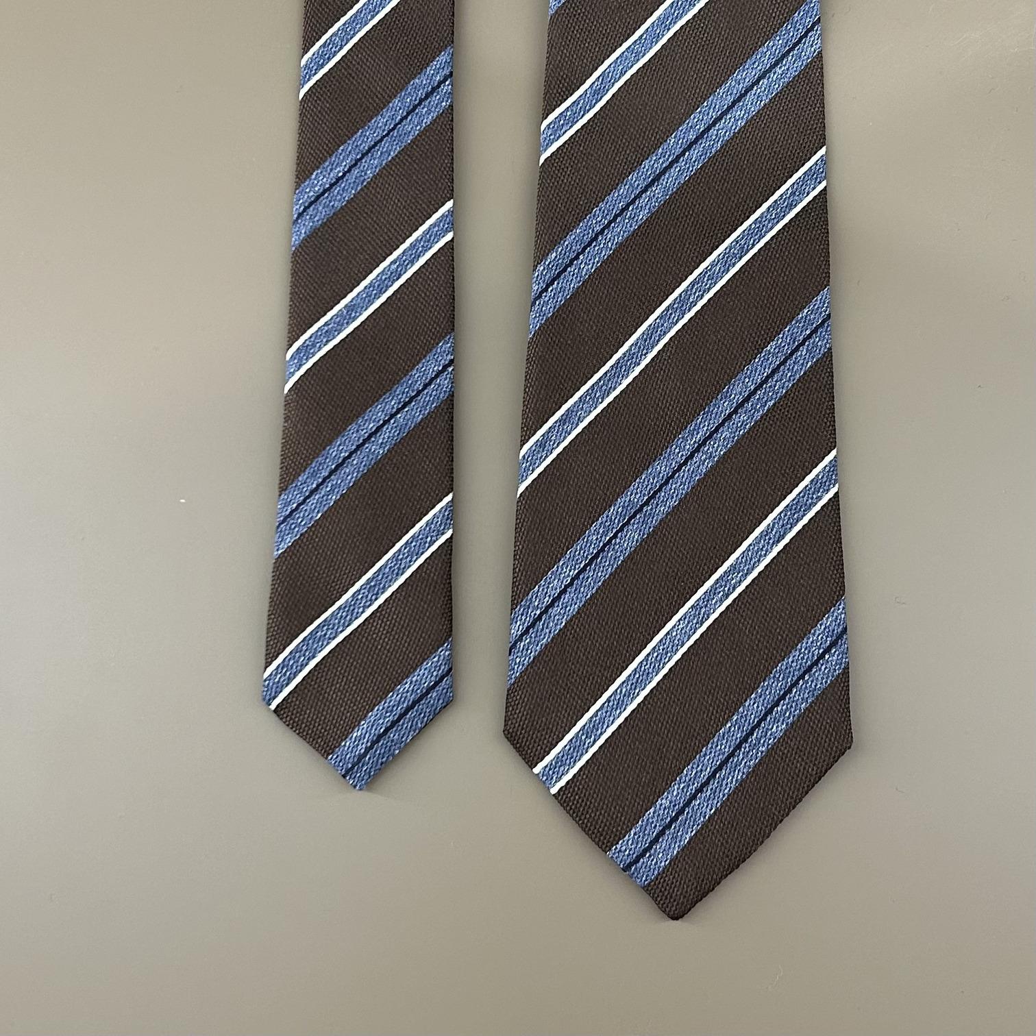 Brown silk tie with blue stripes