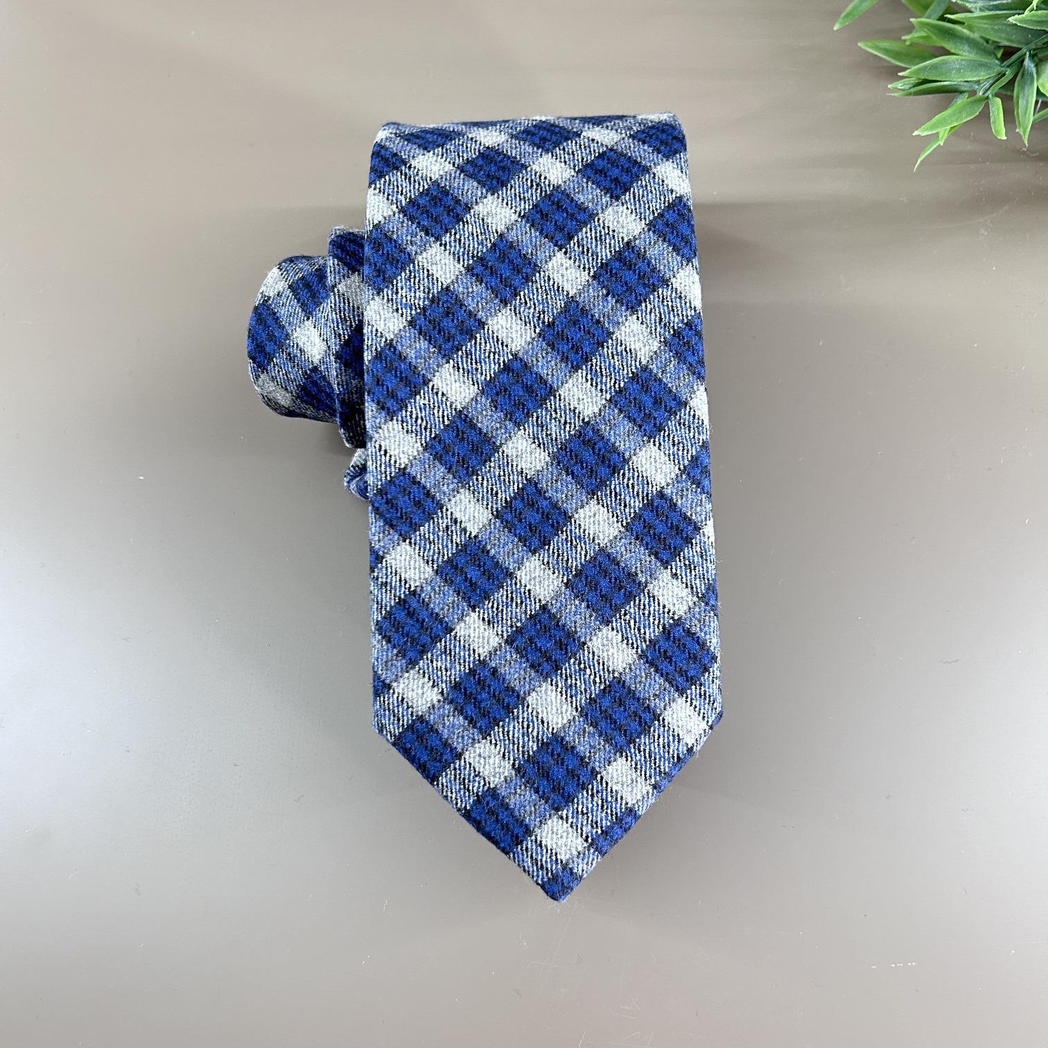 Blue and mocha (beige) checked wool tie