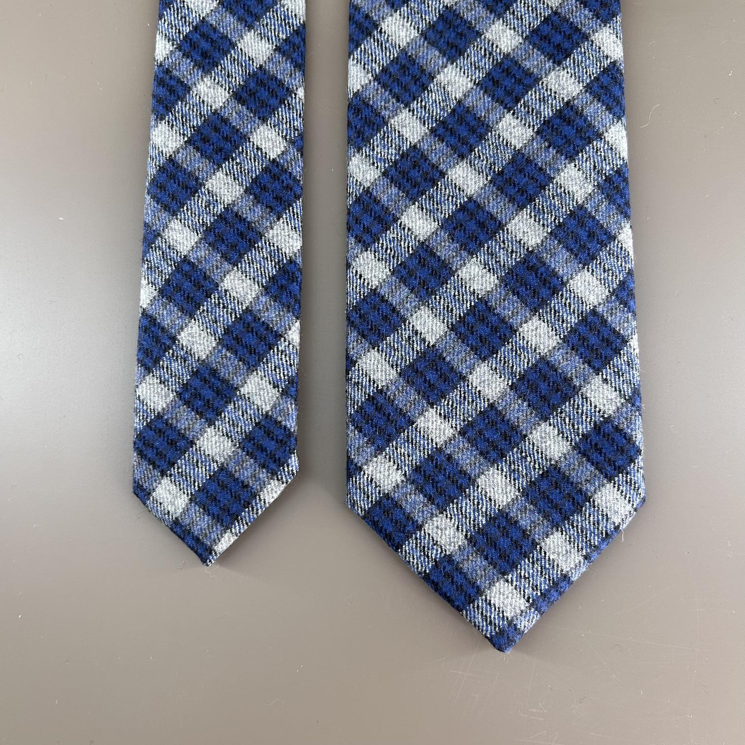 Blue and mocha (beige) checked wool tie