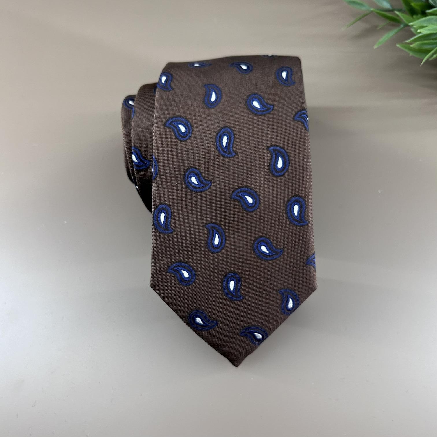 Chocolate brown silk tie with small amoebas
