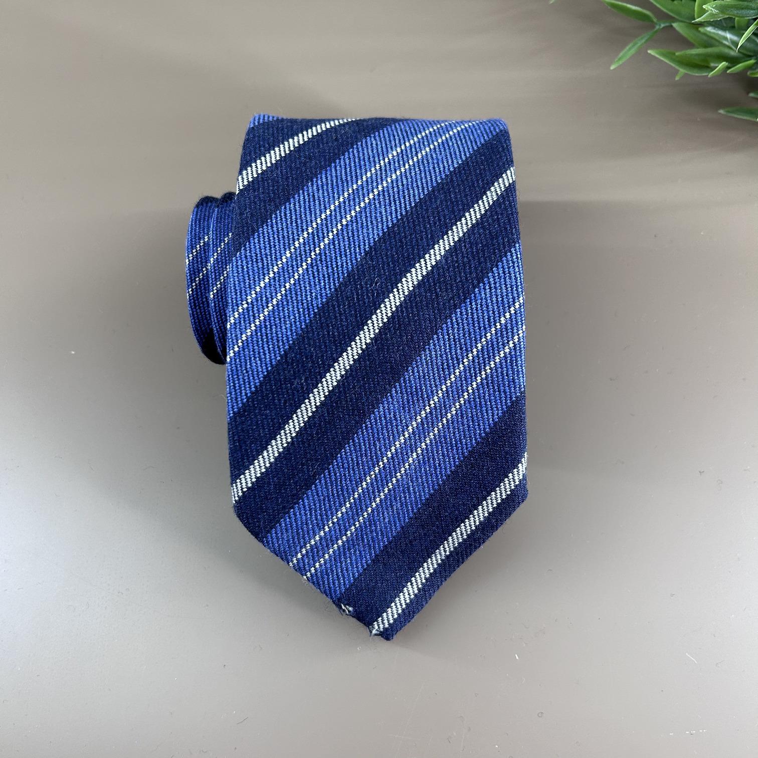 Blue wide striped wool tie