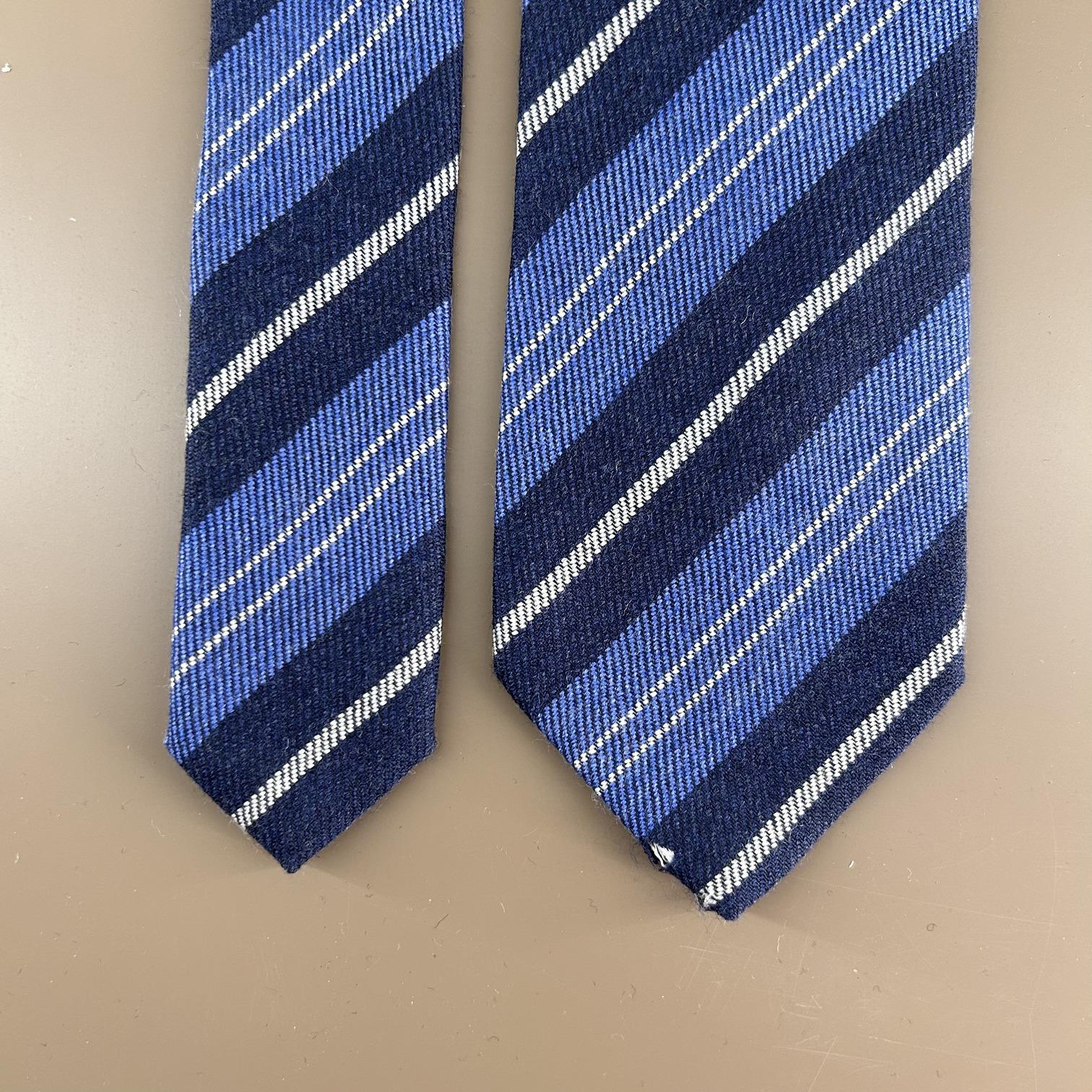 Blue wide striped wool tie