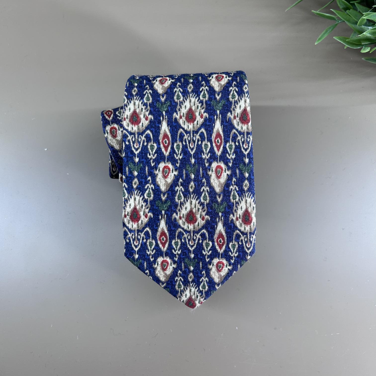 Vintage navy blue wool tie with red accents