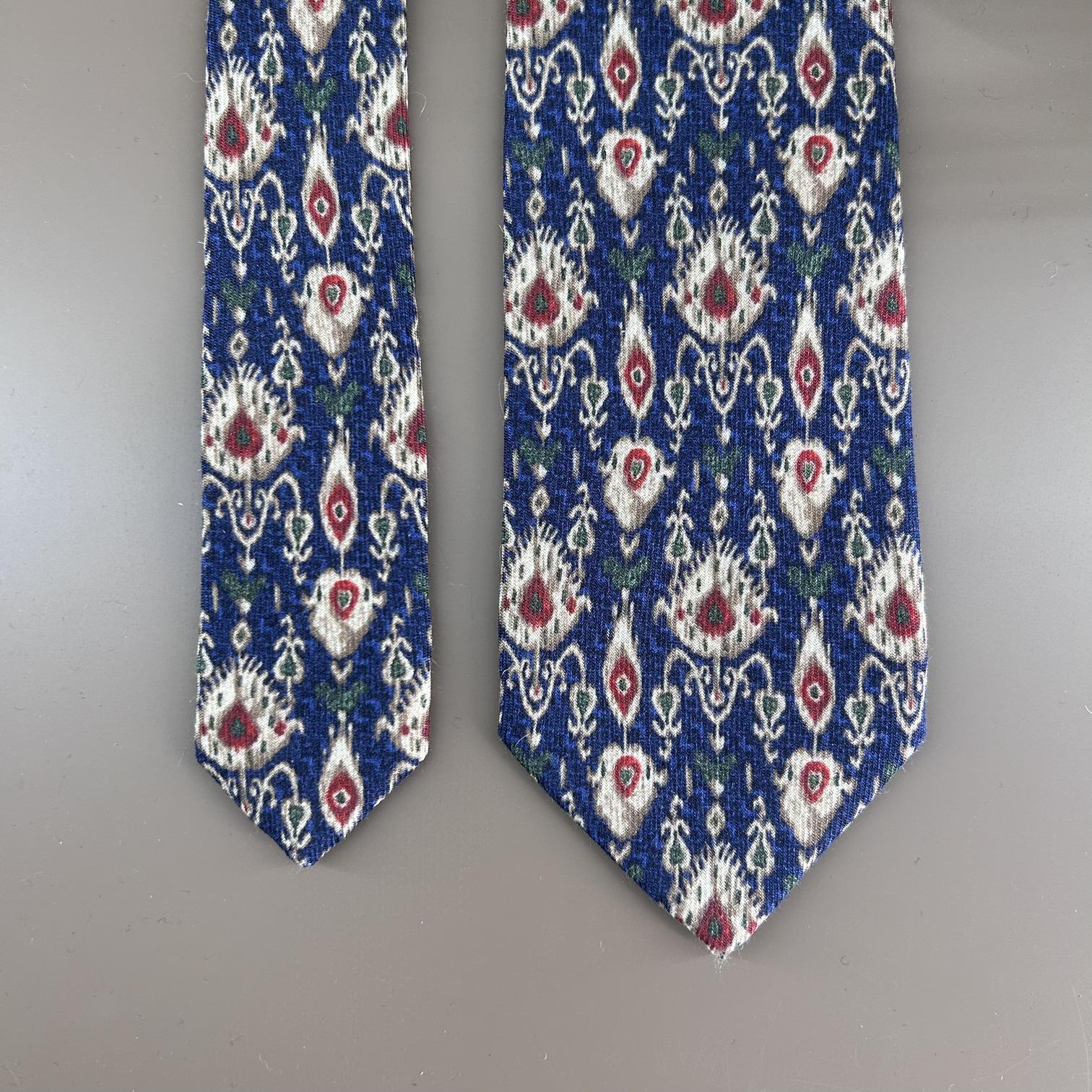 Vintage navy blue wool tie with red accents