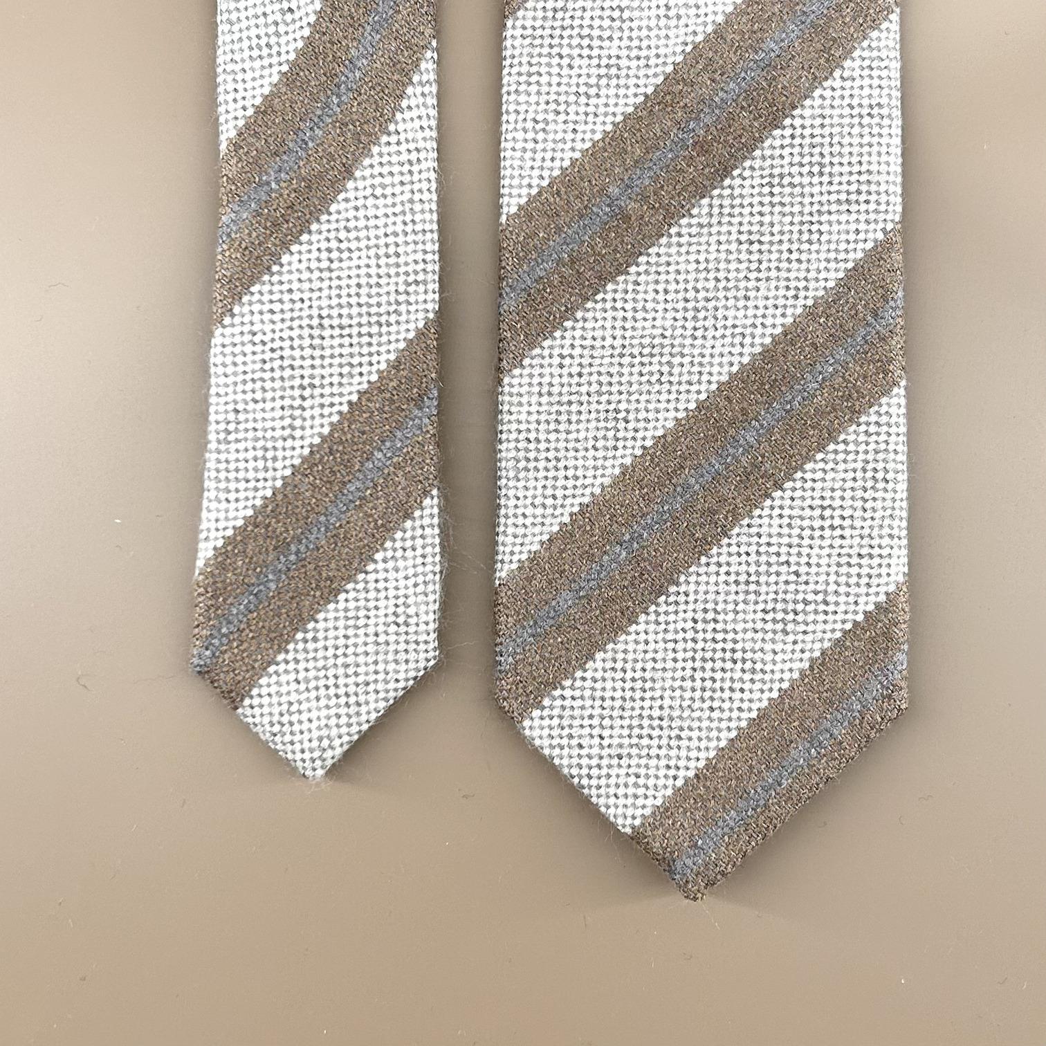 Striped wool tie in grey and brown