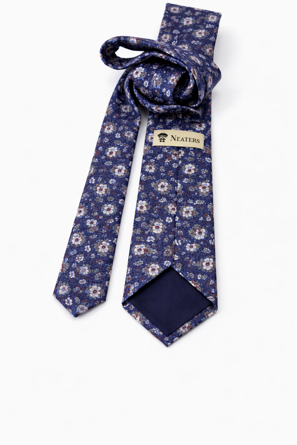 Blue jacquard tie with silver flowers