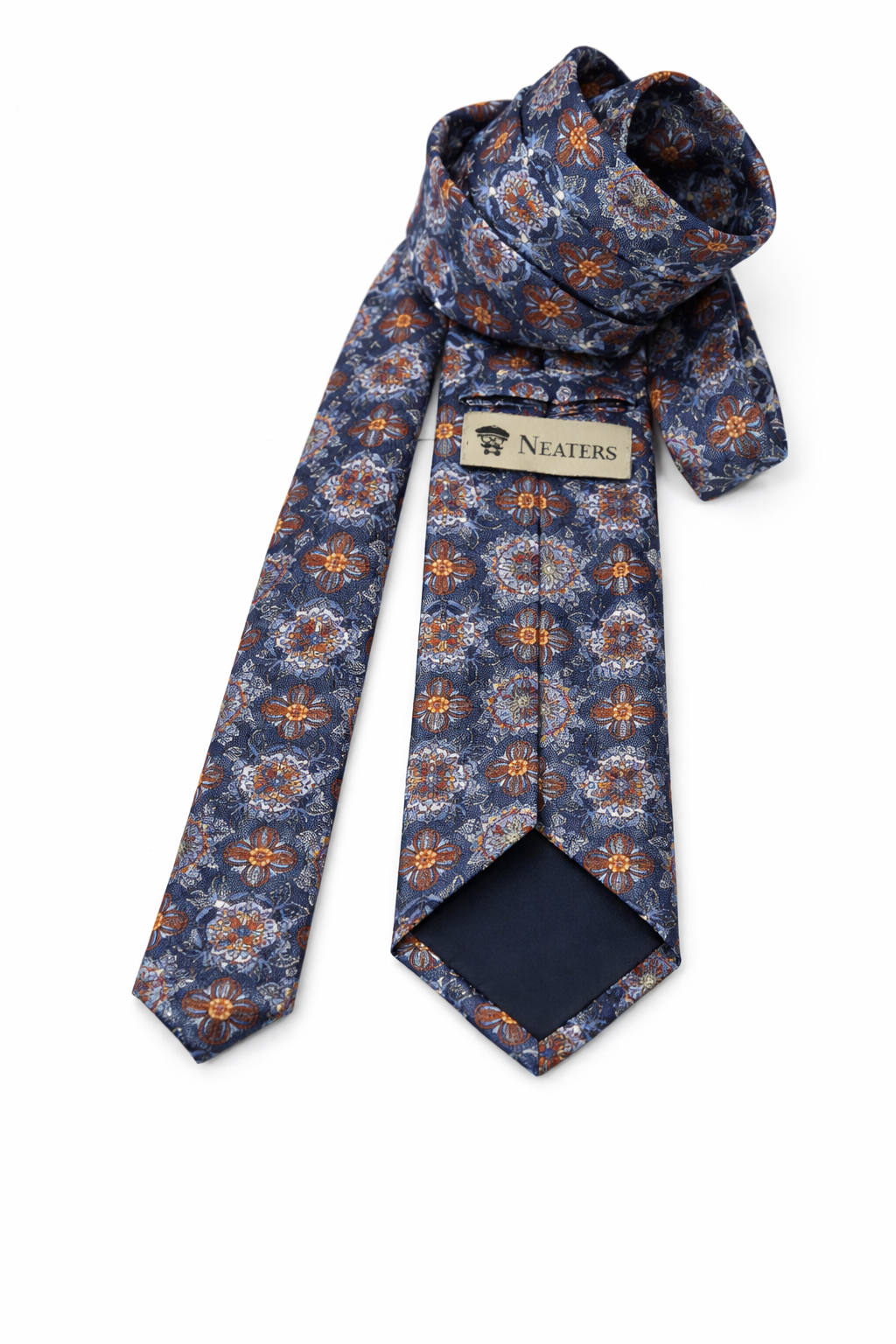 Blue jacquard tie with silver flowers