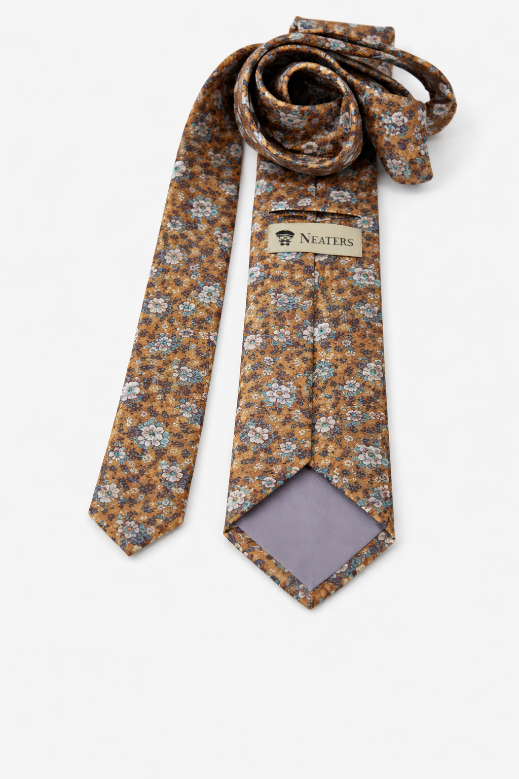 Blue jacquard tie with silver flowers
