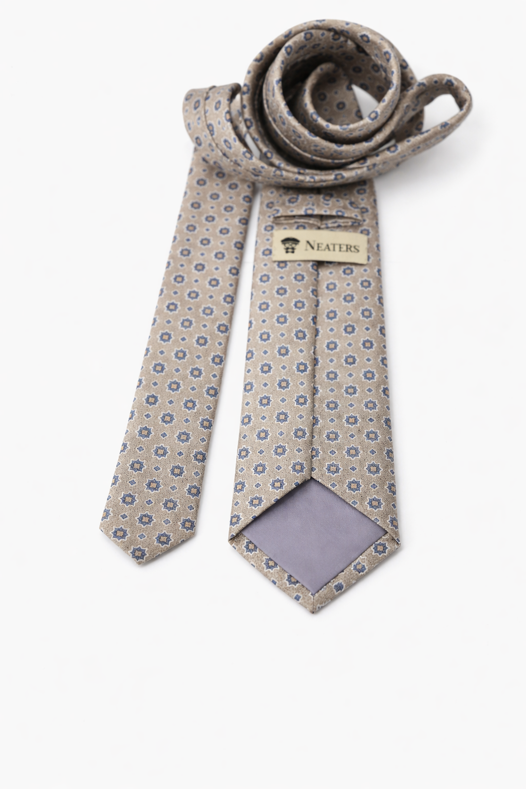 Blue jacquard tie with silver flowers