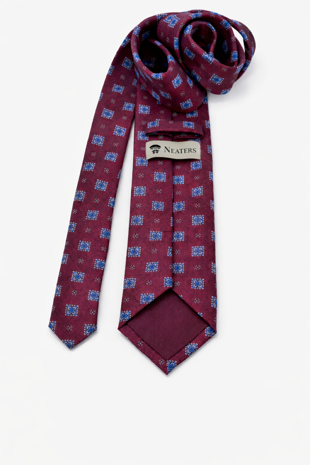 Blue jacquard tie with silver flowers