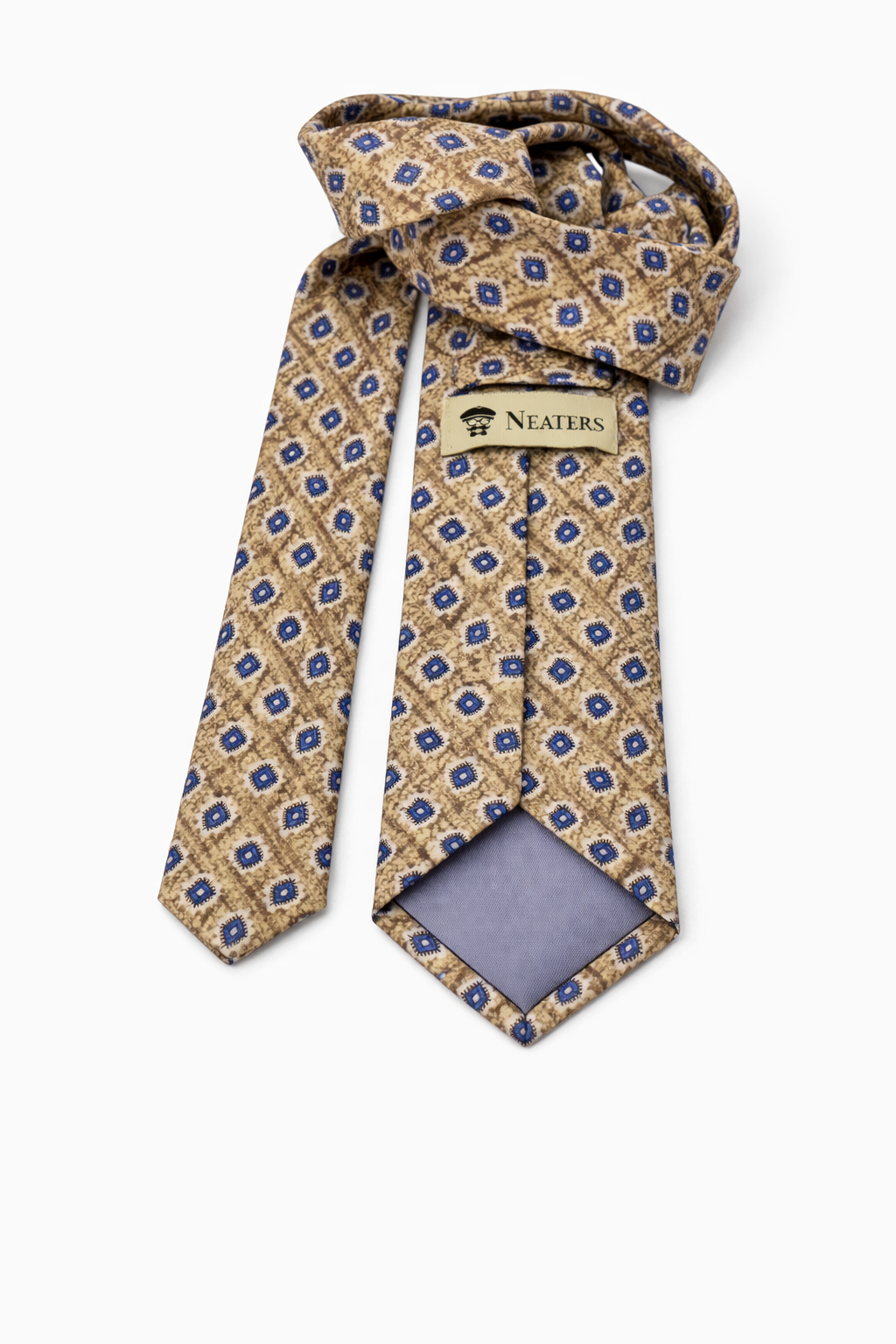 Blue jacquard tie with silver flowers