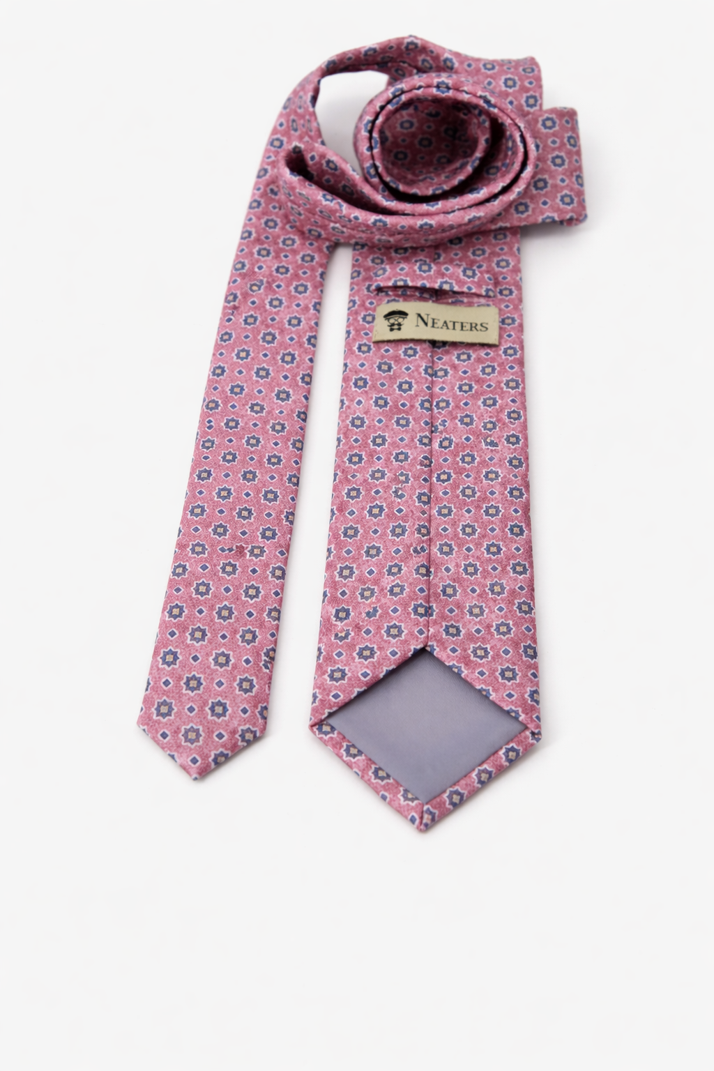 Blue jacquard tie with silver flowers