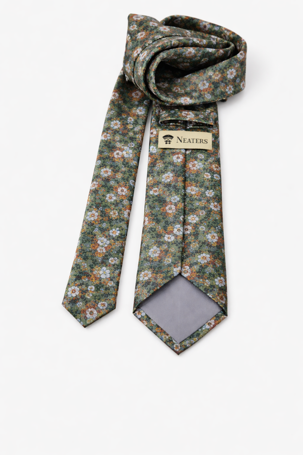 Blue jacquard tie with silver flowers
