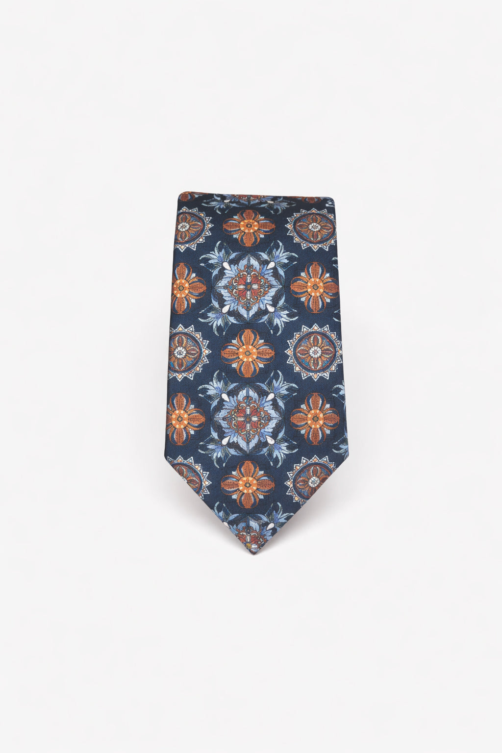 Blue jacquard tie with silver flowers