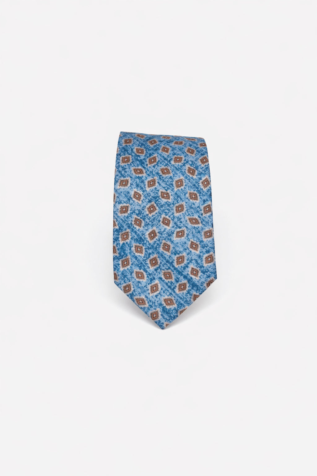 Blue jacquard tie with silver flowers