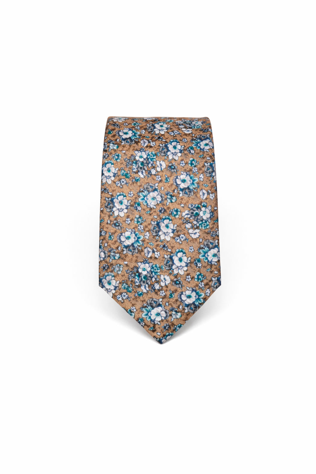 Blue jacquard tie with silver flowers