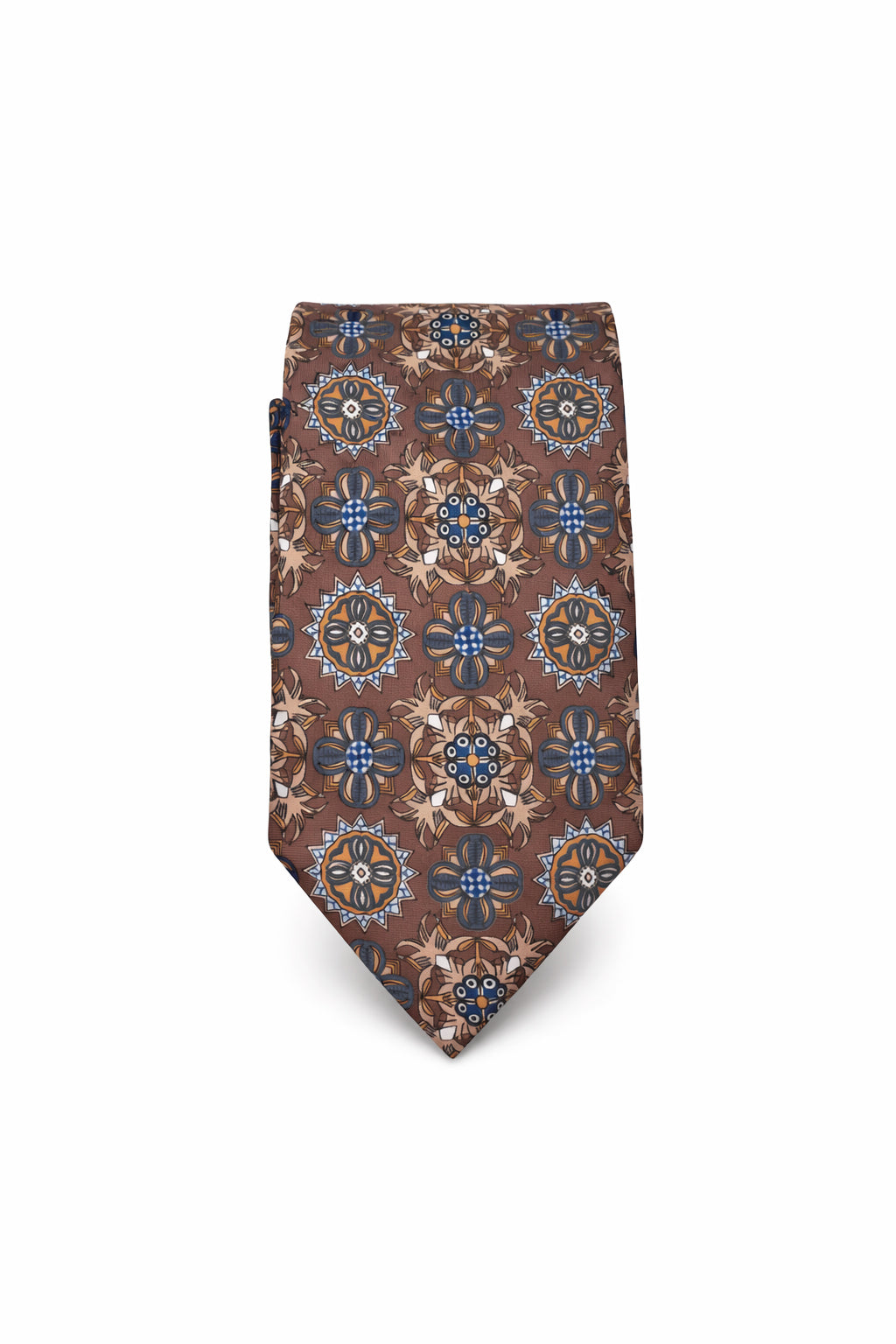 Blue jacquard tie with silver flowers