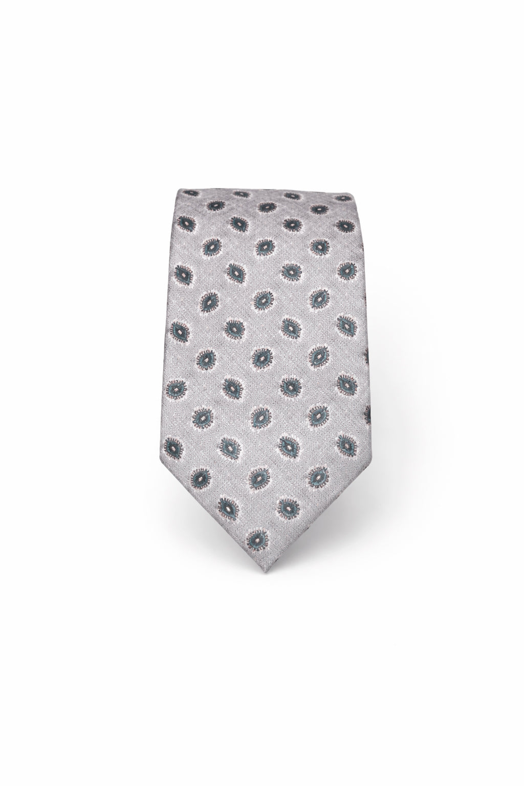 Blue jacquard tie with silver flowers